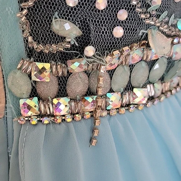 ALYCE Elegant Beaded prom Party Dress with Aqua Skirt - Picture 6 of 9